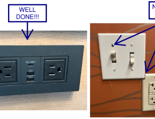 The good and bad of electrical outlets at a couple hotels…